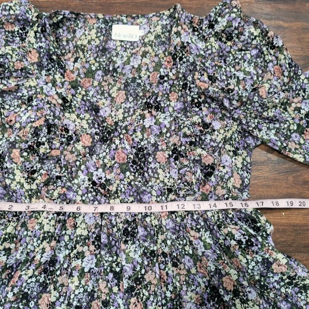 Noella Whimsy Fluttery Twee Ruffle Velvet Burnout Faux Wrap Sheer Dress S - Picture 12 of 13